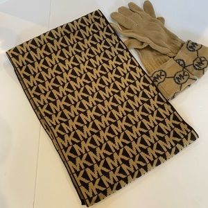 Michael Kors Signature Scarf and Gloves, Brown